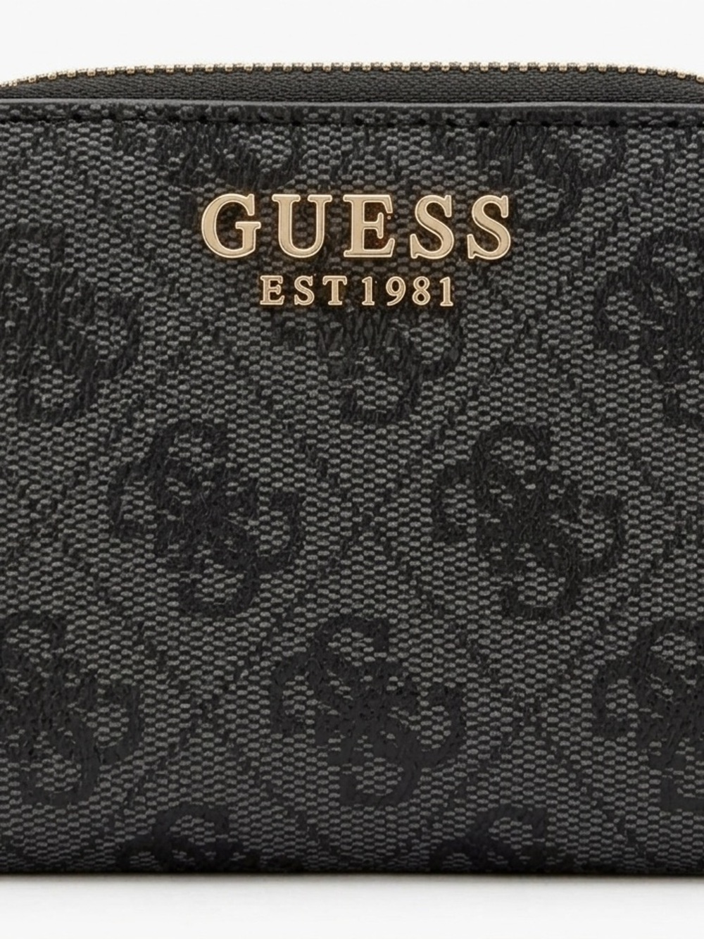 Guess Black Logo Zip Wallet with Gold Hardware